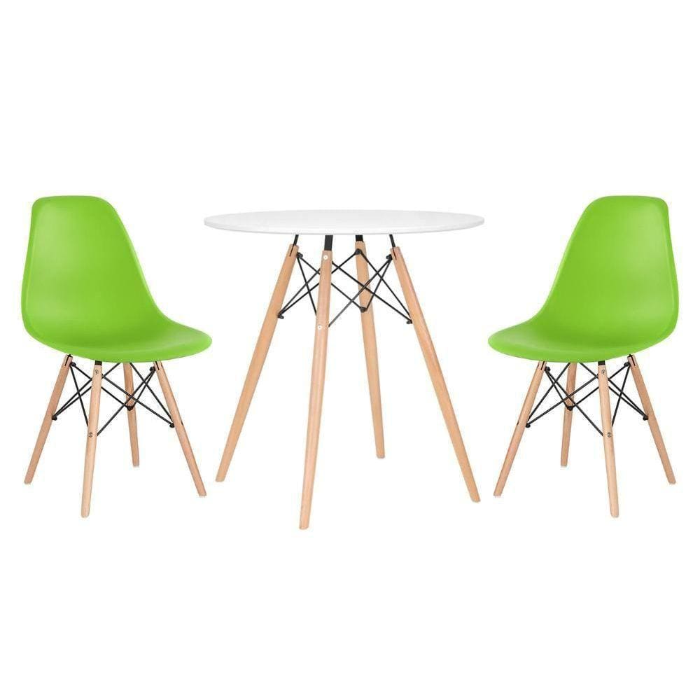 Mesa Redonda Eames 70 Cm Branco + 2 Cadeiras Eiffel Dsw Verde Claro