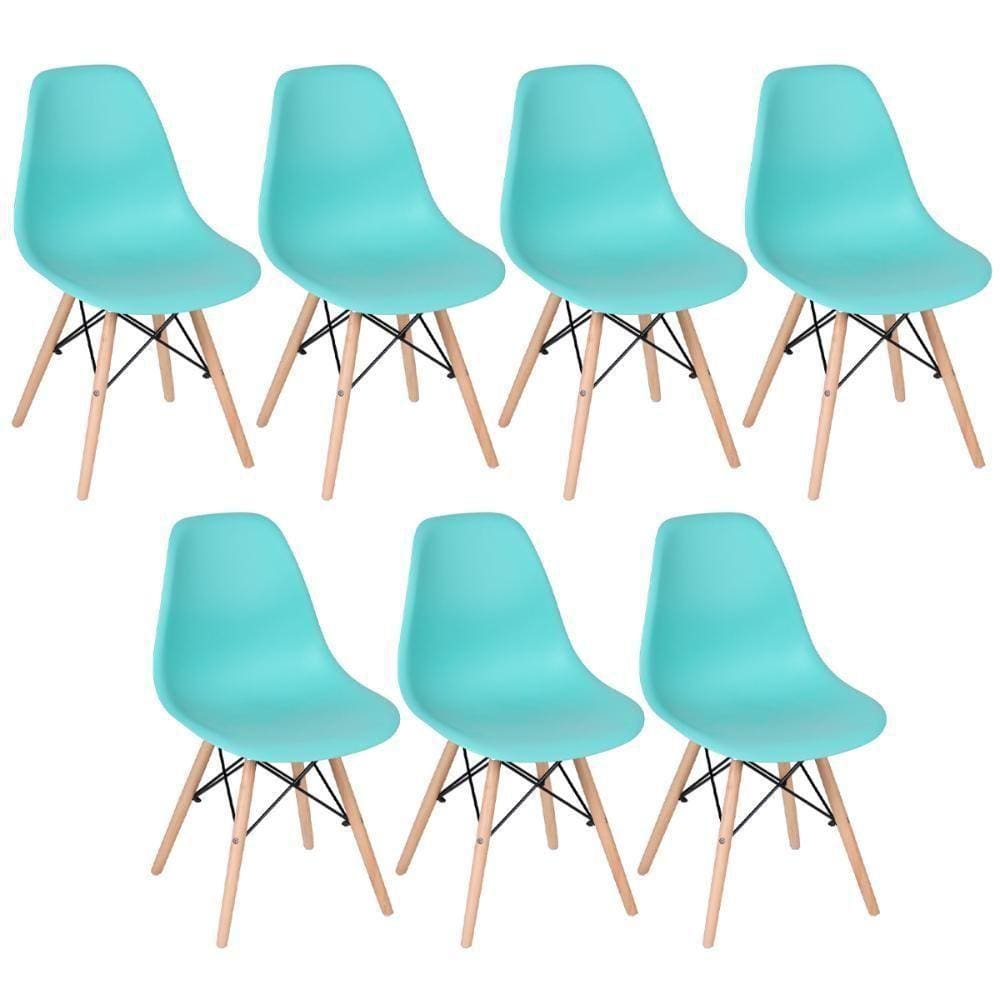 Kit 7 Cadeiras Charles Eames Eiffel Dsw Com Pés De Madeira Clara Verde Tiffany