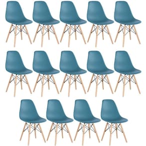 Kit 14 Cadeiras Charles Eames Eiffel Dsw Com Pés De Madeira Clara Turquesa