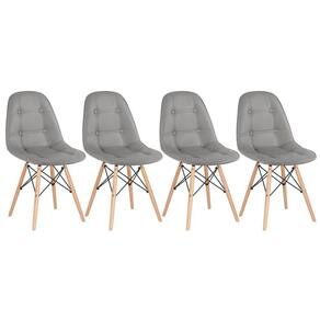 Kit - 4 X Cadeiras Estofadas Eames Eiffel Botonê - Base De Madeira Clara - Cinza