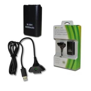 Bateria Para Controle Xbox 360 Com Cabo E Carregador Preto