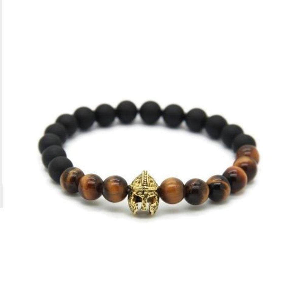 Pulseira Masculina Pedras Ônix  Espartano Dourado