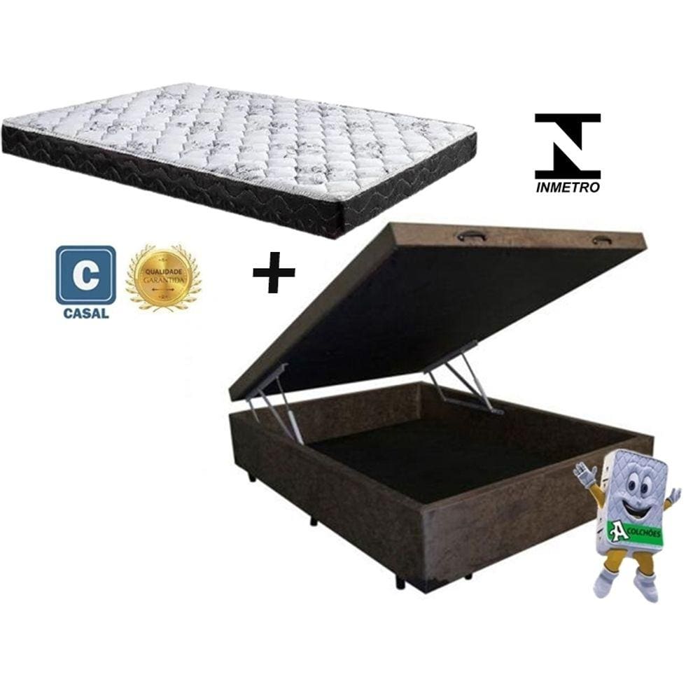 Cama Baú Casal Marrom Suede + Colchão Espuma D23 138x188x14