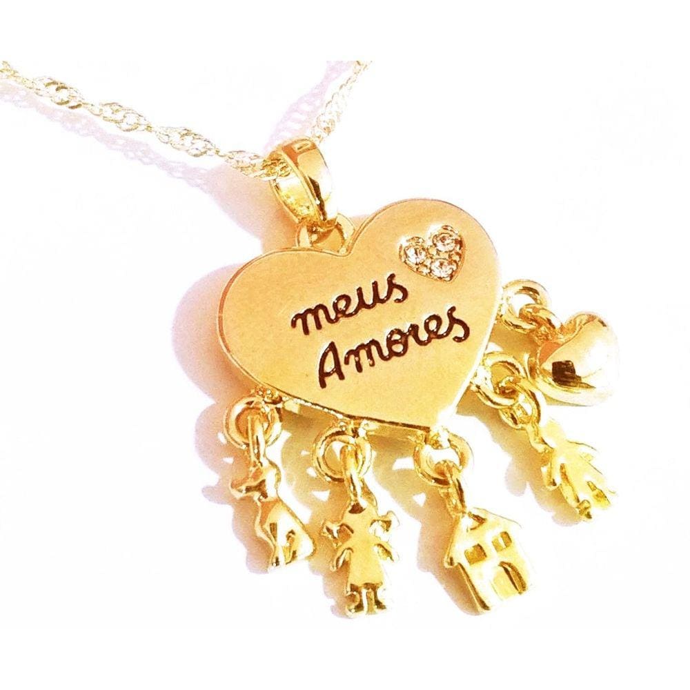 Colar Cordão Família Meus Amores Folheado 18k