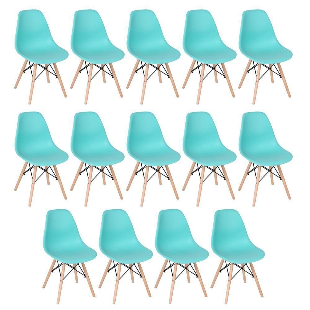 Kit 14 Cadeiras Charles Eames Eiffel Dsw Com Pés De Madeira Clara Verde Tiffany