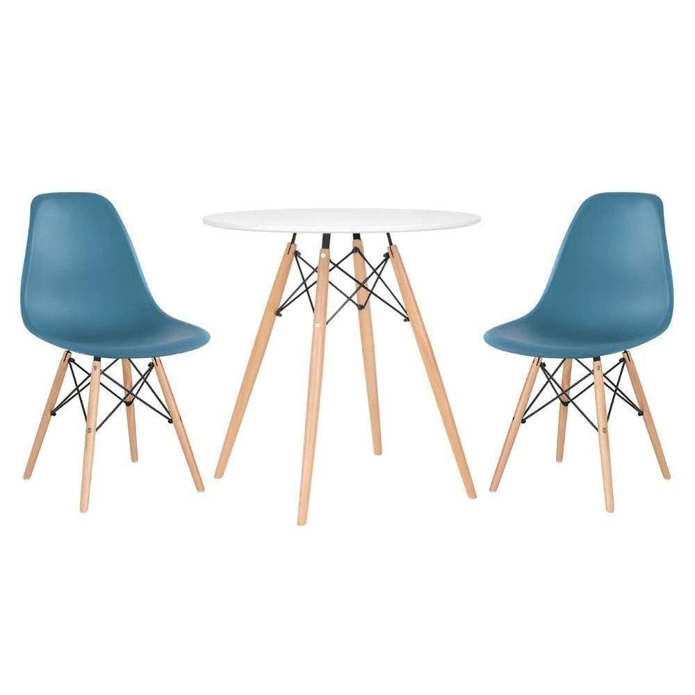Mesa Redonda Eames 70 Cm Branco + 2 Cadeiras Eiffel Dsw Turquesa