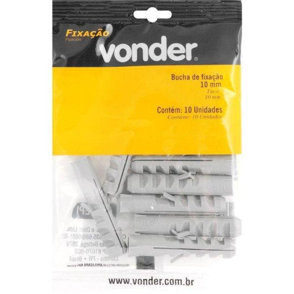 Bucha De Fixação 10 Mm Cartela Com 10 Peças Vonder