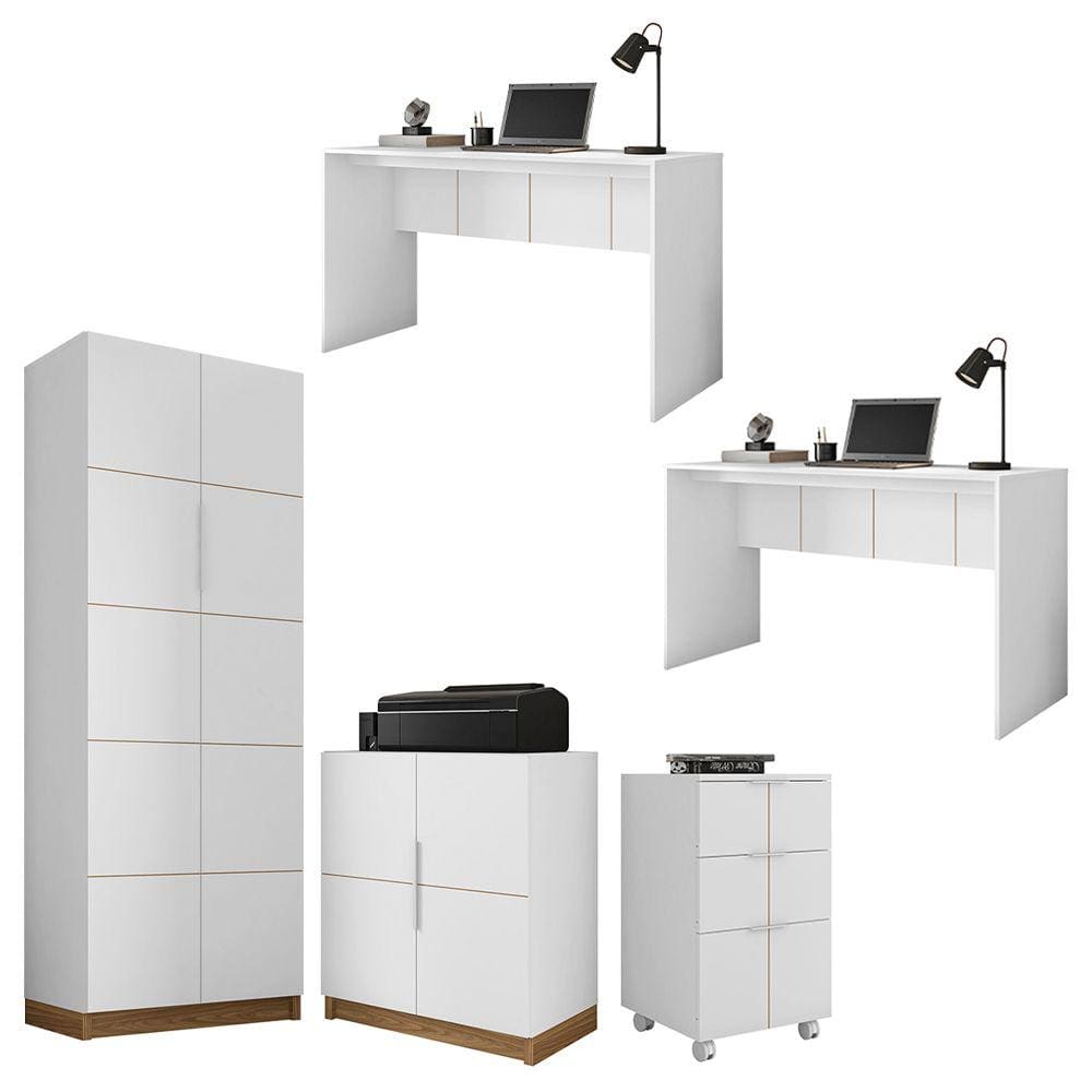 Kit Conjunto Escritório 5 Peças Cubic Branco Caemmun