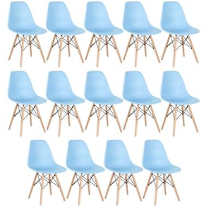 Kit 14 Cadeiras Charles Eames Eiffel Dsw Com Pés De Madeira Clara Azul Claro