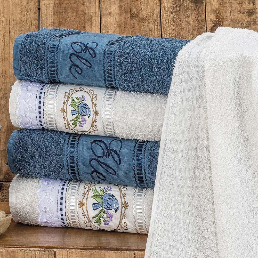 Jogo De Toalhas De Banho Bordado 5 Peças Azul