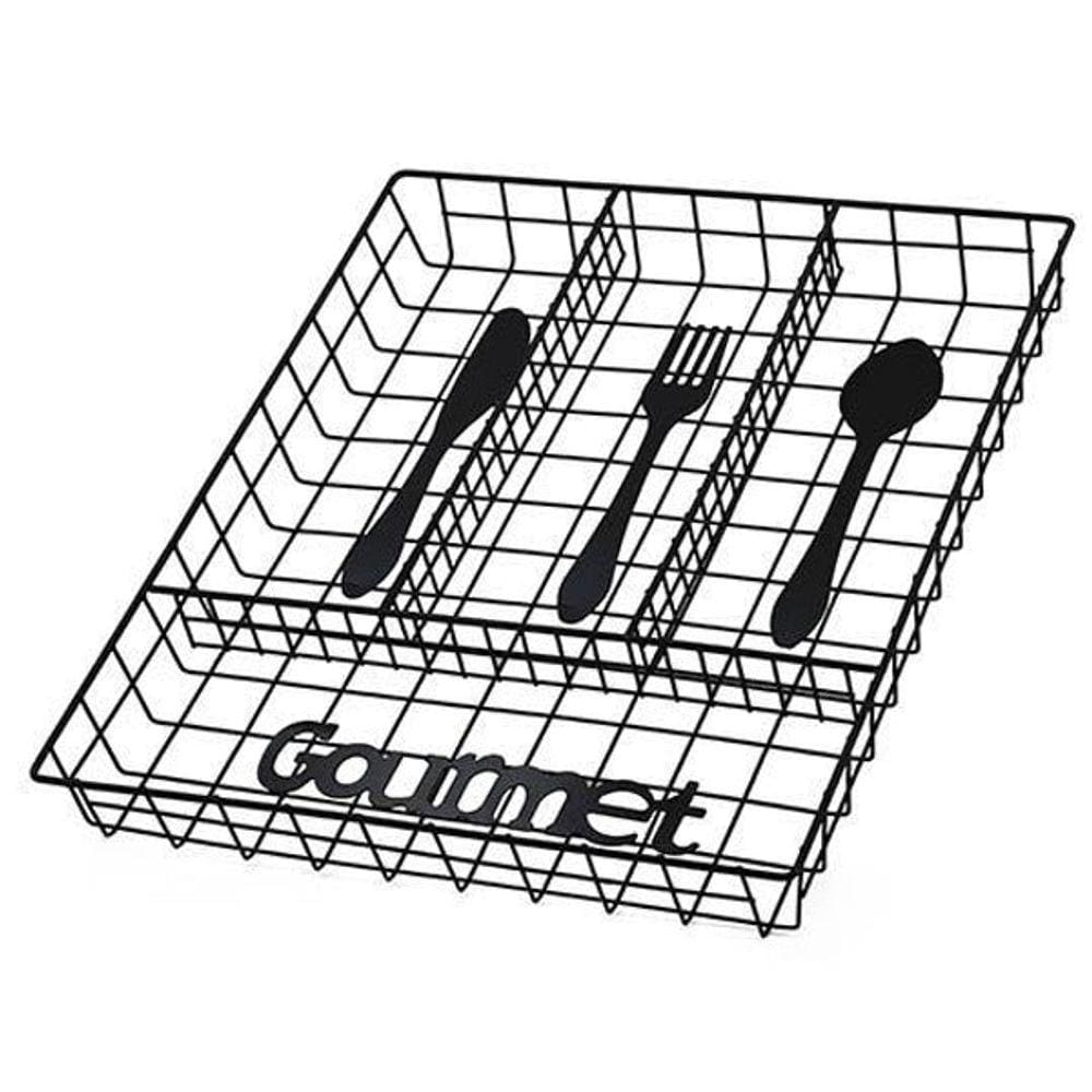 Porta Talher Gaveta Aramado Gourmet Black 4 Divisorias 32X26