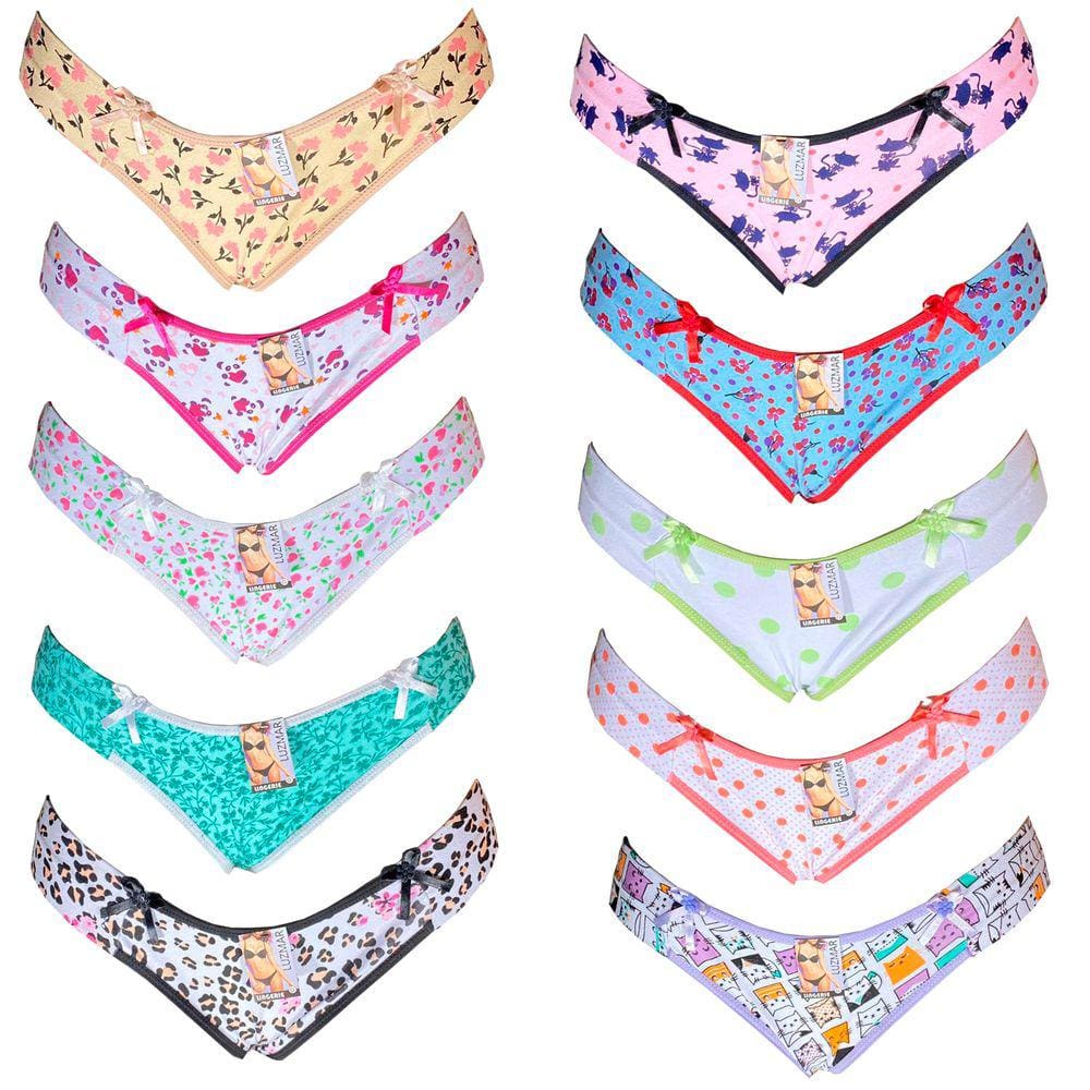 Kit 12 Calcinhas Tanga Algodão Lateral Cós Duplo Estampadas