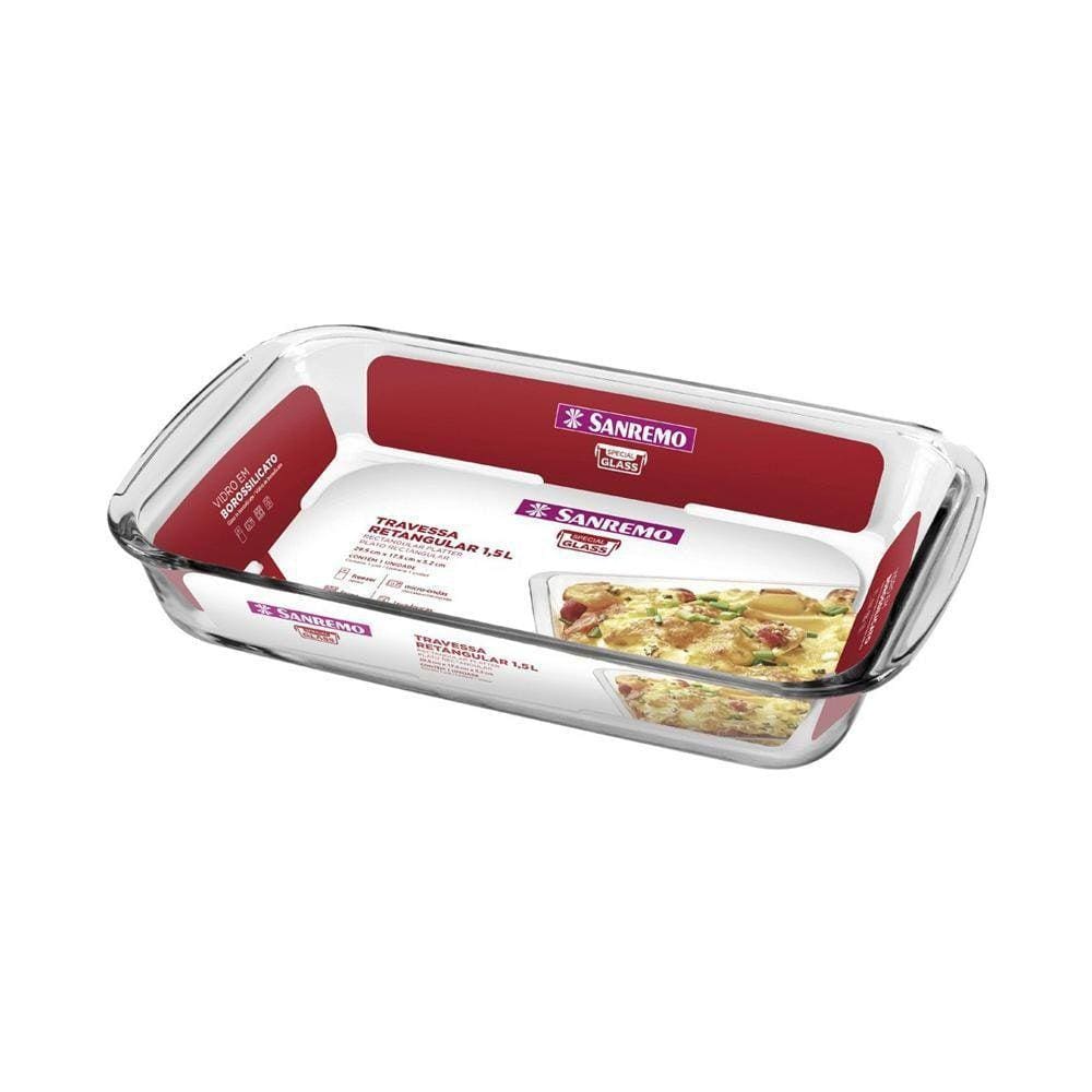 Assadeira De Vidro Borossilicato Retangular 1,5L Sanremo