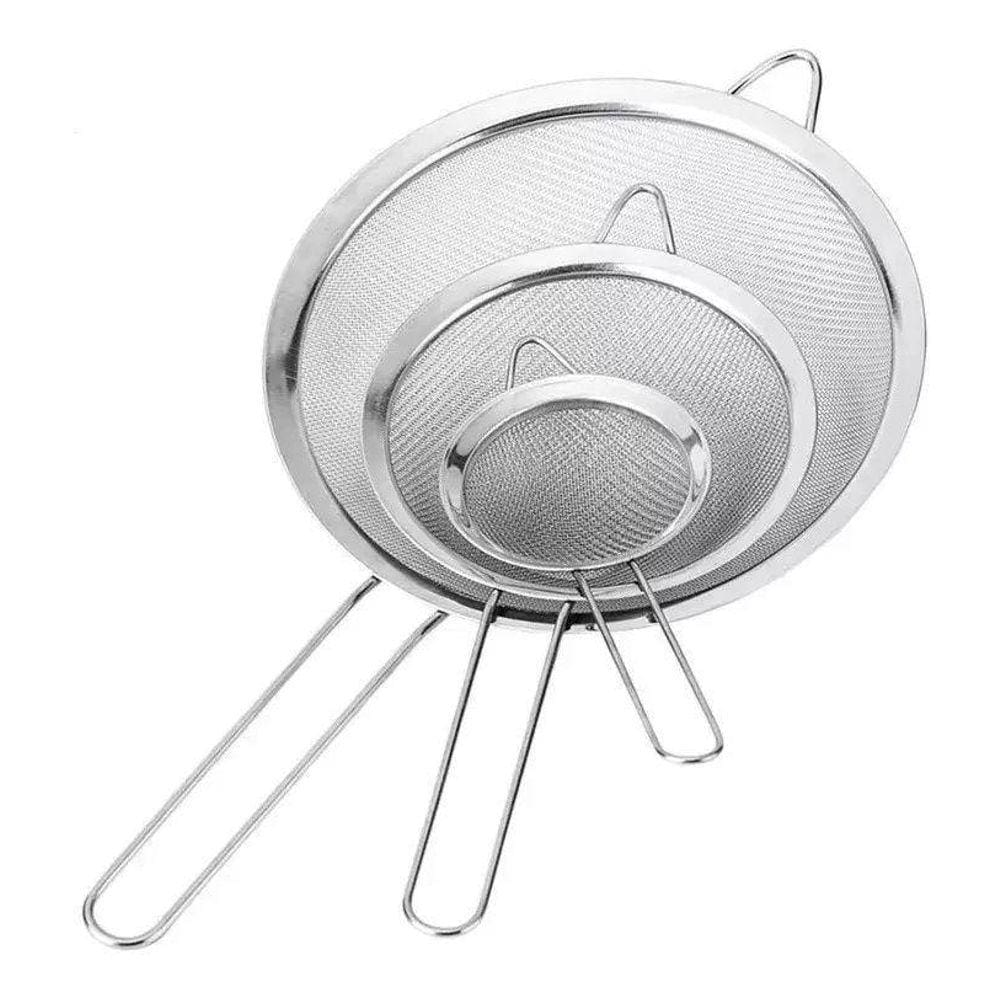 Kit Peneira Em Inox Com 3 Peças