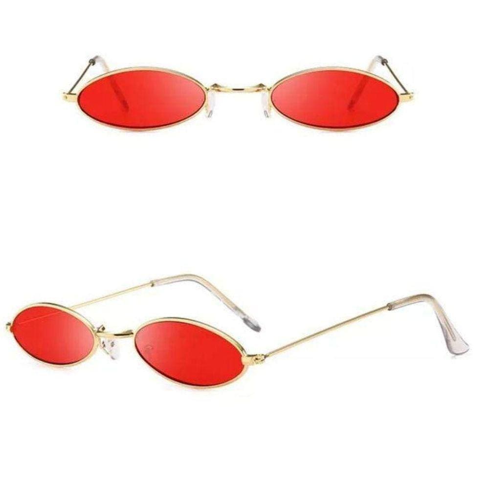 Óculos Oval Redondo Pequeno Trap Hype Retro Vermelho Fino