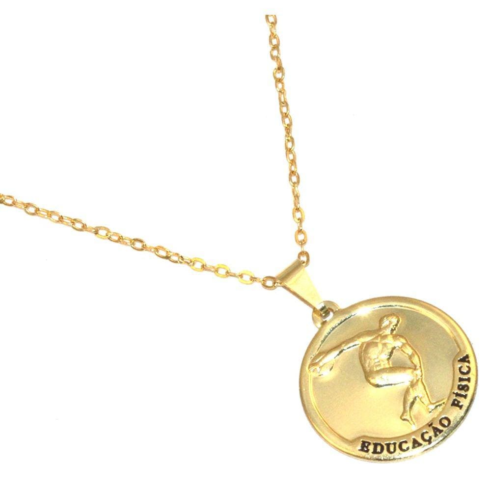 Colar Cordão Educação Física Esporte Folheado Ouro 18k