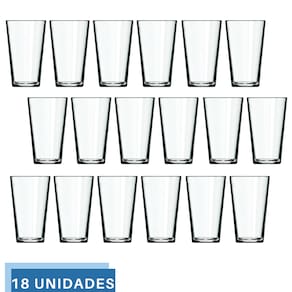 Jogo 18 Copo Cairo 350ml Vidro Suco Agua Transparente Nadir