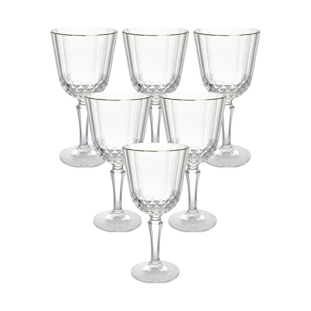 Jogo De Taças De Vidro 300Ml 6 Peças Transparente Fio Prata