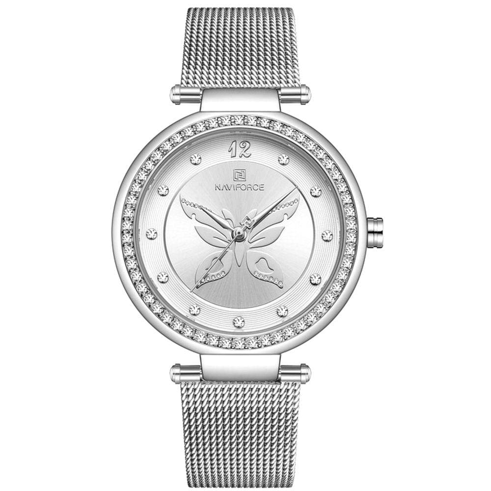 Relógio de pulso Feminino Borboleta Strass Elegante Relógio Casual de Quartzo