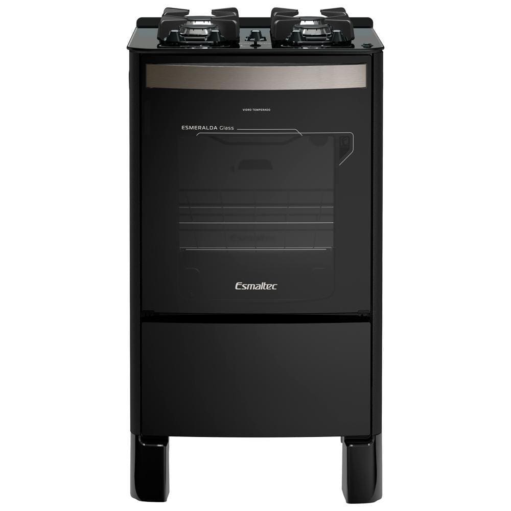 Fogão Esmaltec Esmeralda Glass 4 Bocas Preto com Forno Autolimpante e Acendimento Automático