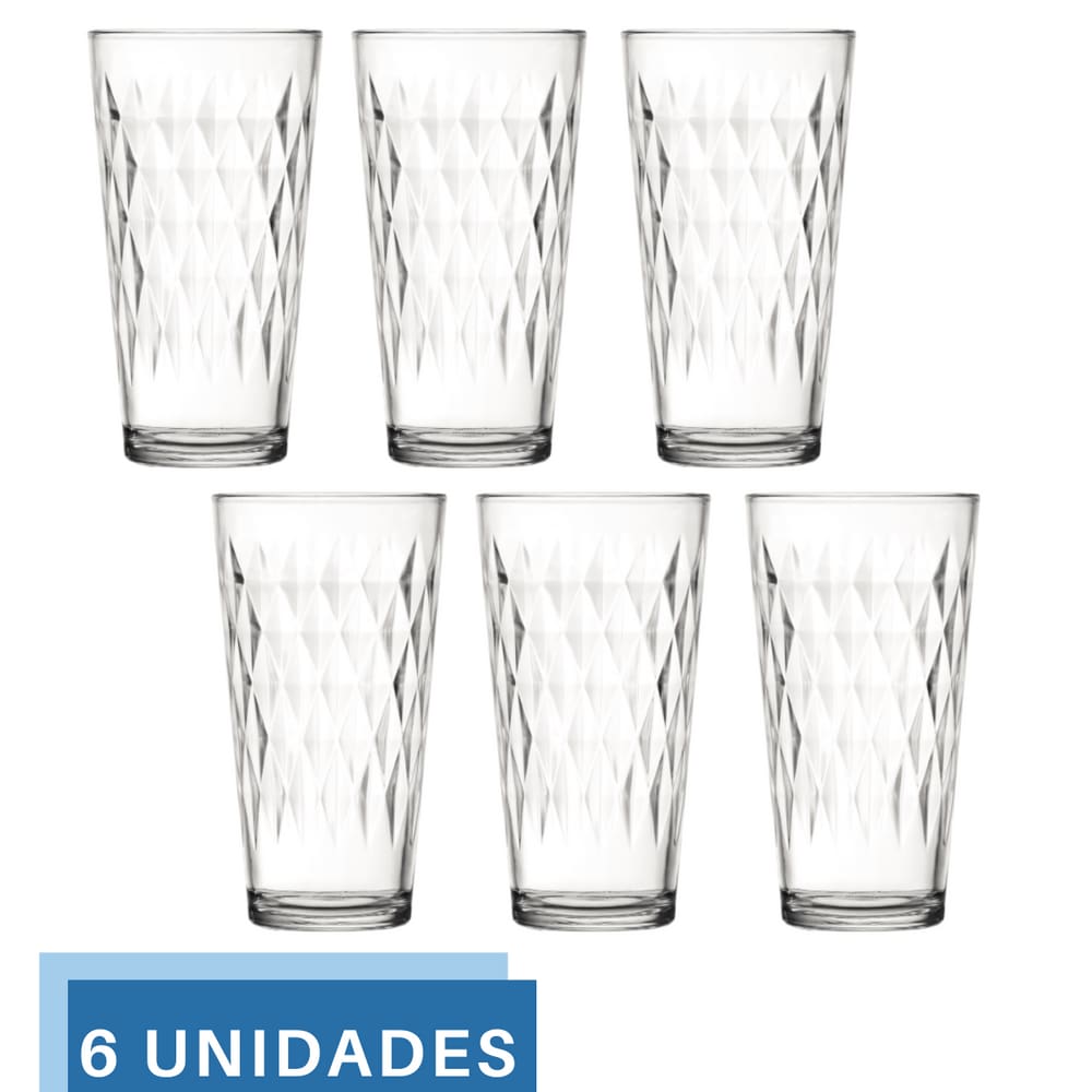 Jogo 6 Copos 350ml Vidro Vitrage Suco Agua Transparente Nadir
