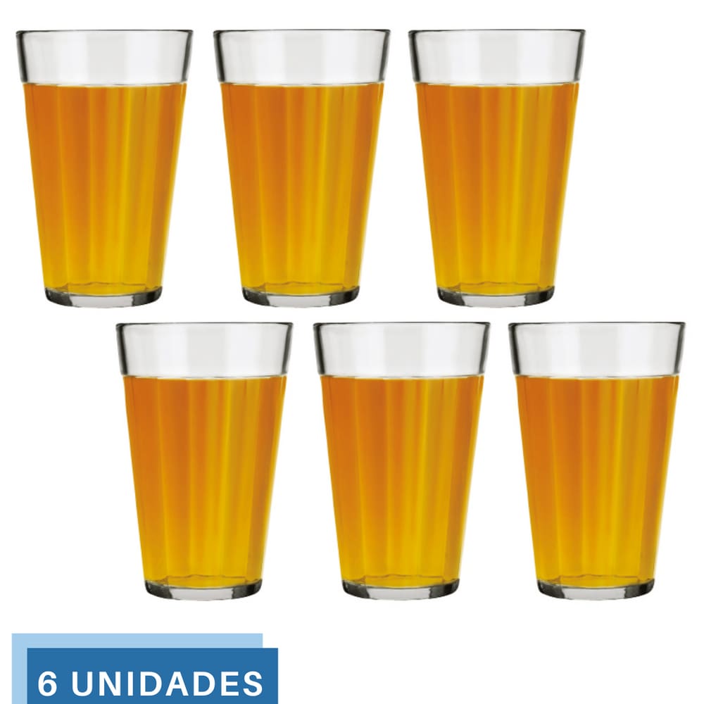 Jogo 6 Copo Americano Long Drink 450ml Vidro Cerveja Nadir