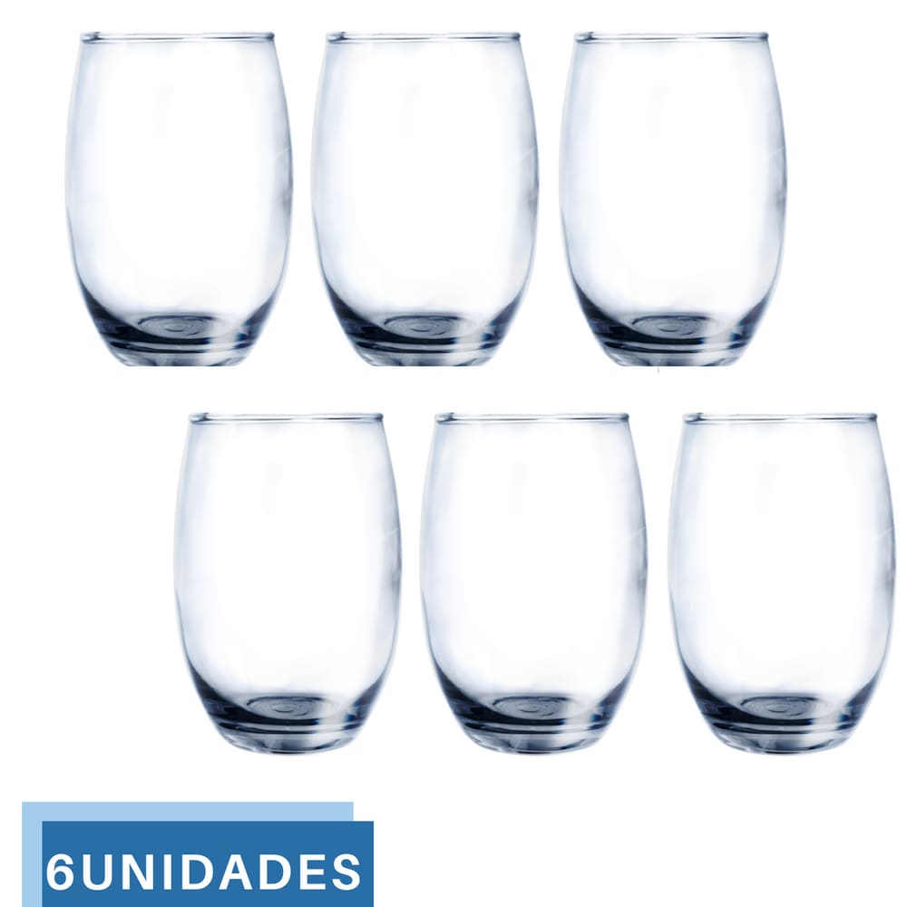 6 Copos Vidro Duravel Transparente Redondo 465ml Aruba Nadir