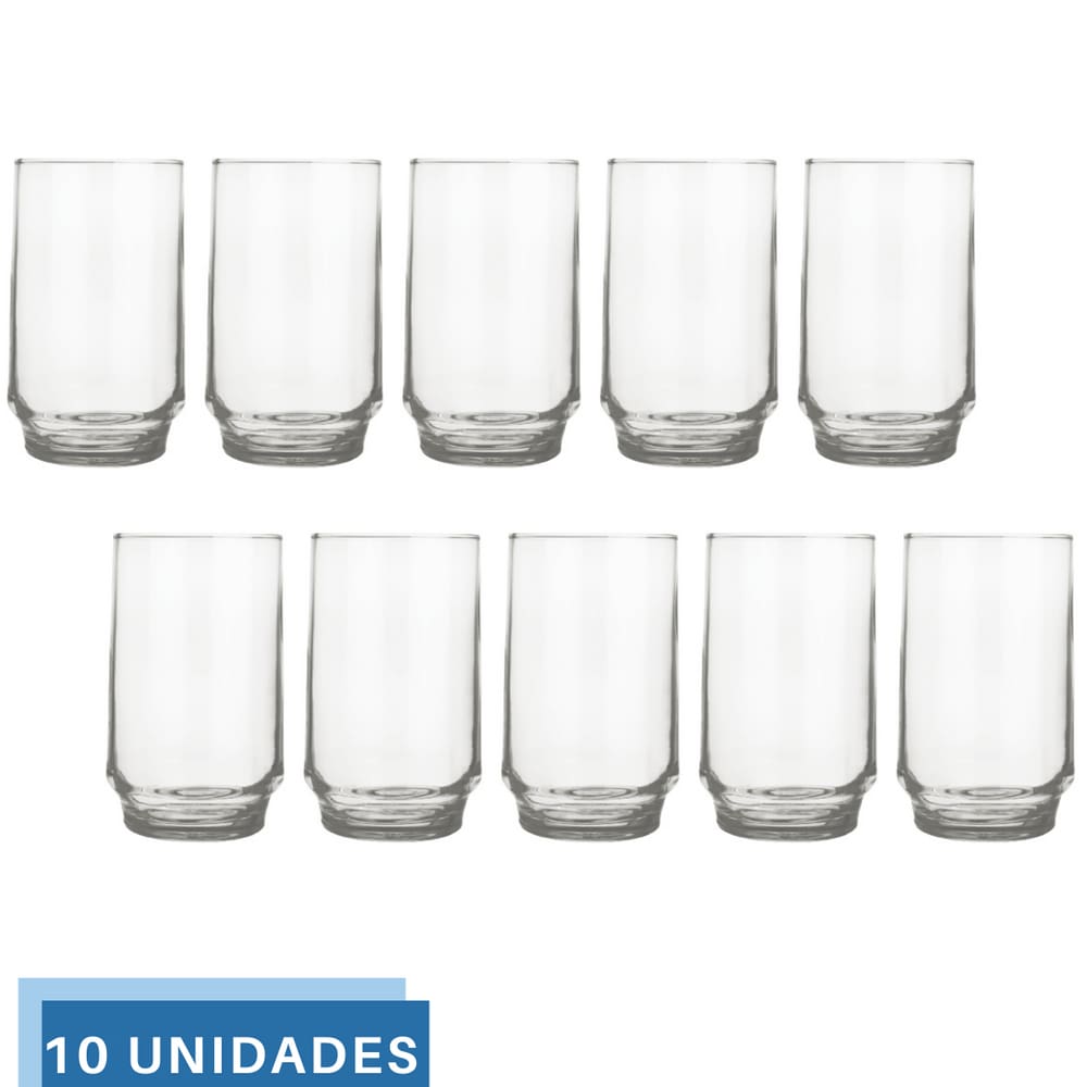 Jogo 10 copo 300ml Vidro Lights Suco Agua Transparente Nadir