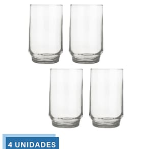 Jogo 4 Copos 300ml Vidro Lights Suco Agua Transparente Nadir