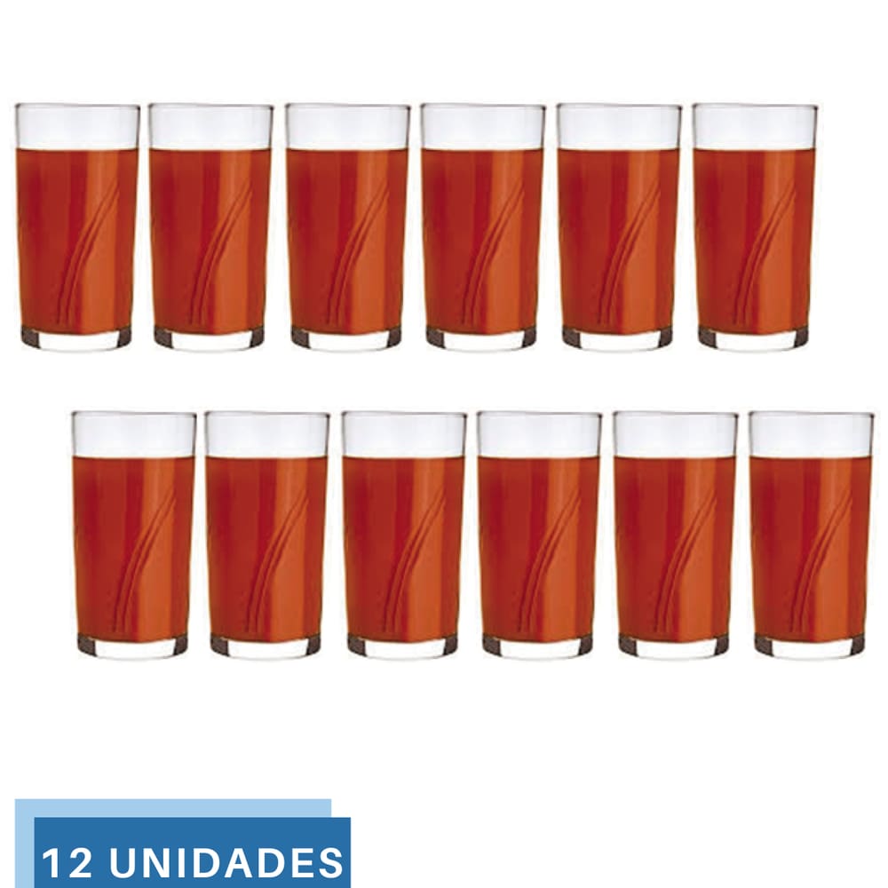 Jogo 12 copo Brisa 300ml Vidro Suco Agua Transparente Nadir