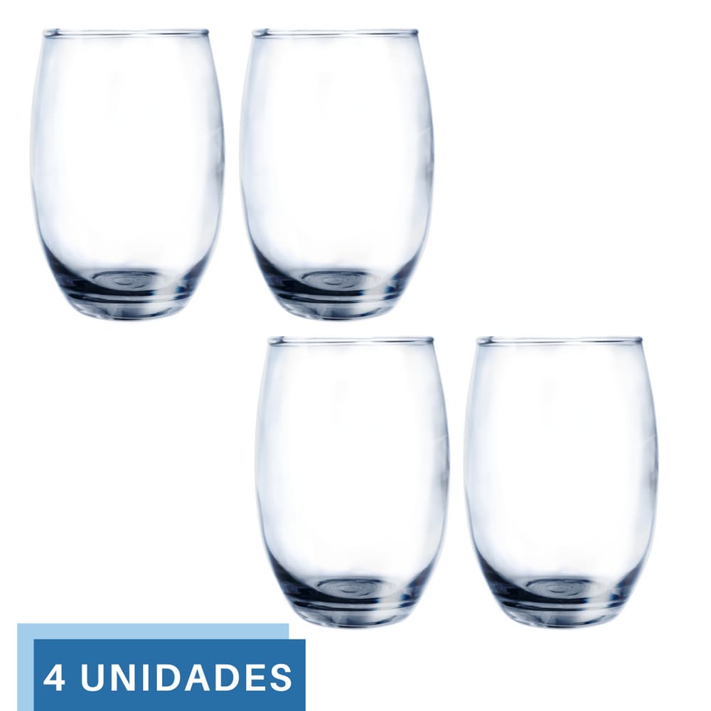 4 Copos Vidro Duravel Transparente Redondo 465ml Aruba Nadir