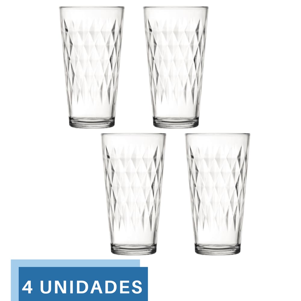Jogo 4 Copos 350ml Vidro Vitrage Suco Agua Transparente Nadir