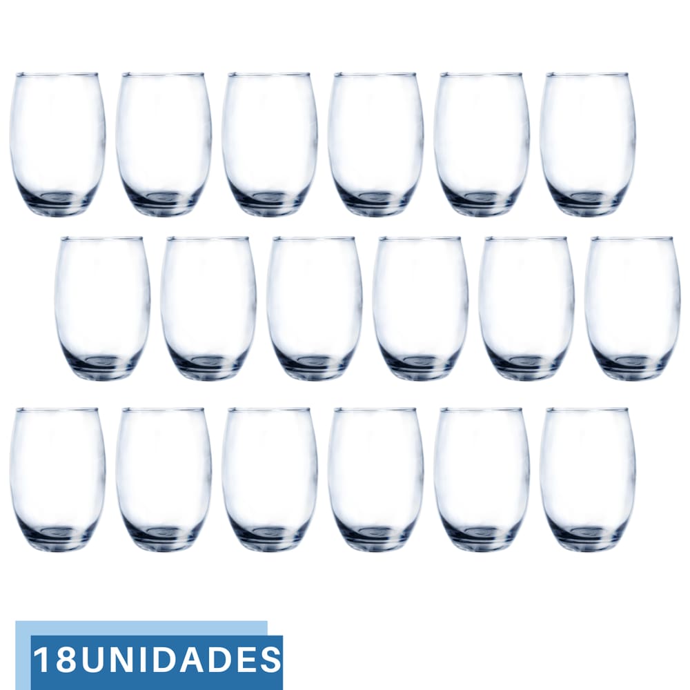 18 Copos Vidro Duravel Transparente Redondo 465ml Aruba Nadir