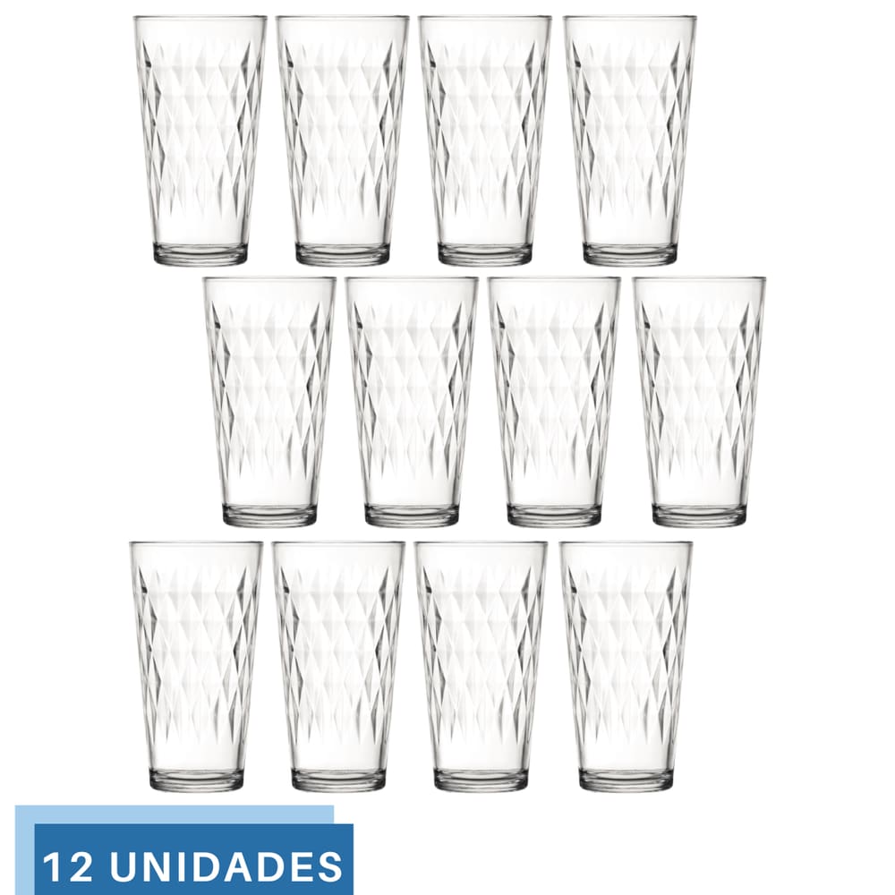 Jogo 12 copo 350ml Vidro Vitrage Suco Agua Transparente Nadir