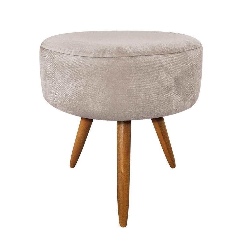 Puff Larissa Suede Bege Pés Palito De Madeira- D`rossi