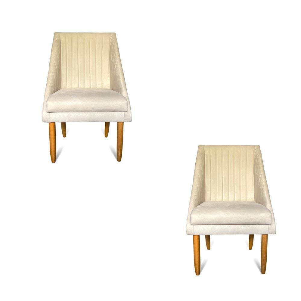 Kit 02 Cadeiras Para Sala De Jantar Ana Pés Palito Suede Bege- D`classe Decor