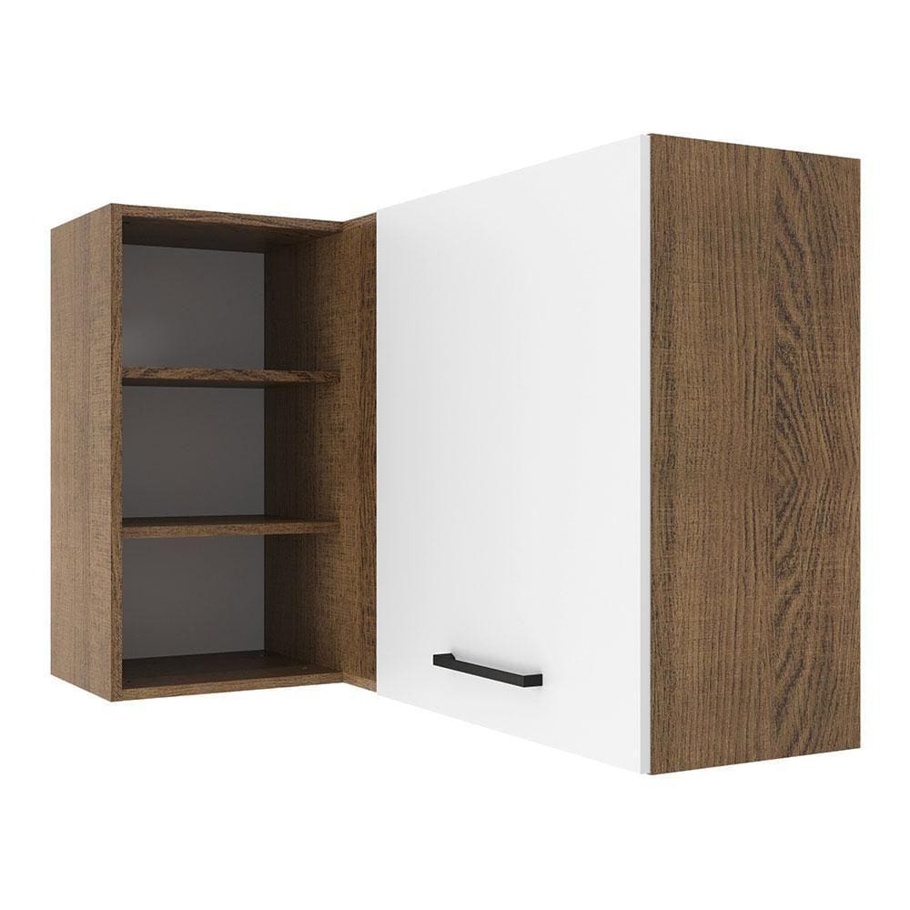 Armário Aéreo de Canto Madesa Agata 1 Porta para linha de 60 cm de profundidade – Rustic/Branco