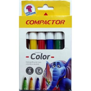 Canetinha Hidrográfica 6 Cores Compactor Color Jumbo 1-4Mm