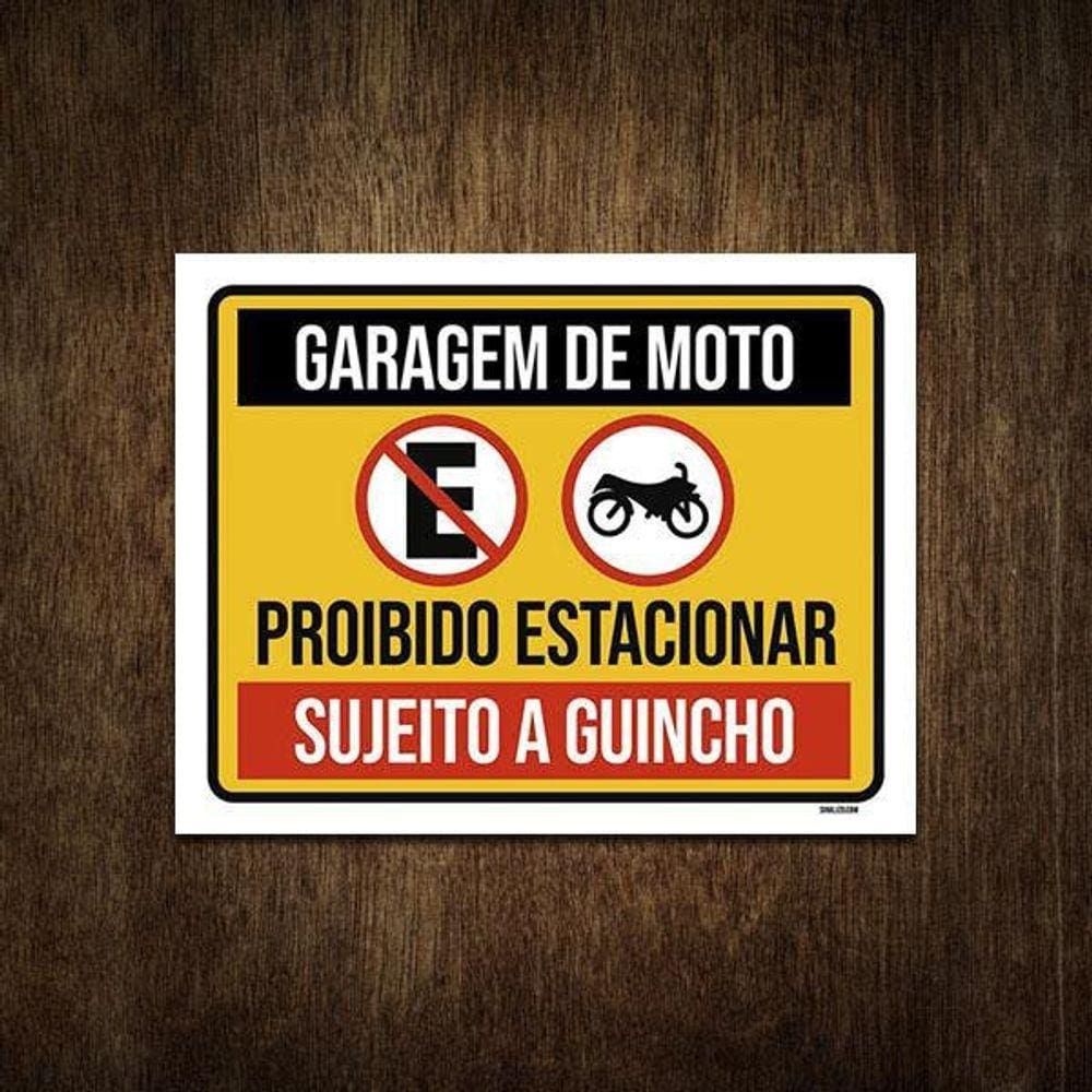 Placa De Sinalização Garagem Moto Proibido Estacionar 18X23