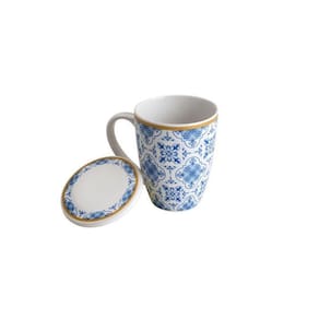 Caneca Com Tampa E Filtro De Porcelana Lisboa Azul 310Ml