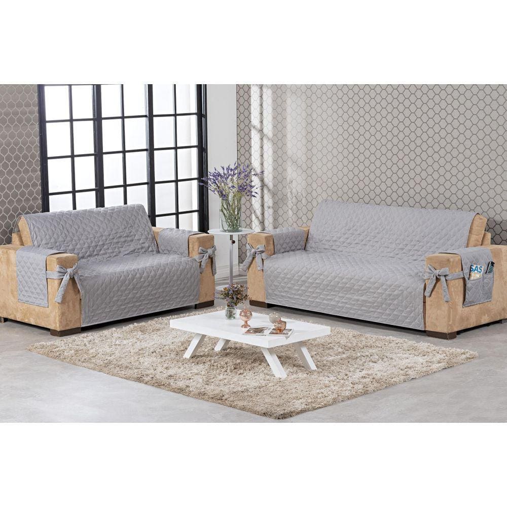 Kit Para Sofá Capa 2 E 3 Lugares Com Detalhe Laço Cinza