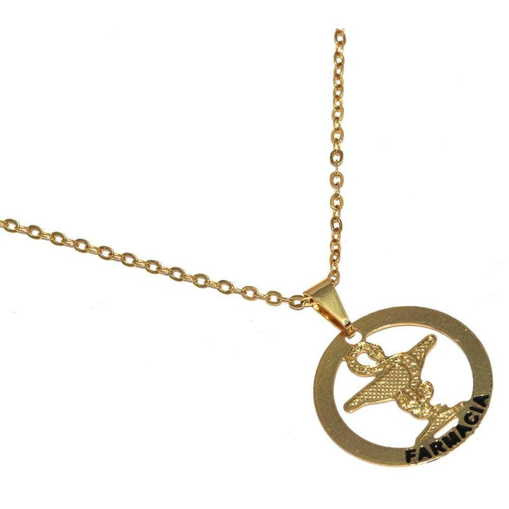 Colar Minha Profissão Farmácia Farmacêutico Folheado 18k