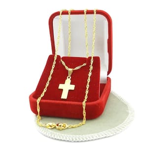 Corrente Masculina 50Cm 1Mm + Cruz 18Mm Folheado Ouro Cr795