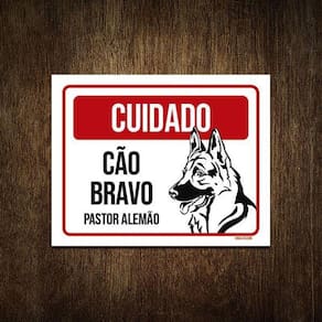 Placa Cuidado Cão Cachorro Bravo Pastor Alemão 18X23