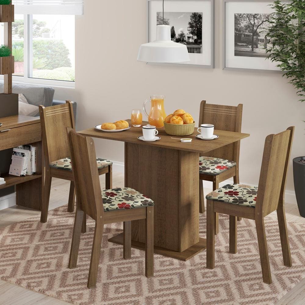 Conjunto Sala de Jantar Lexy Madesa Mesa Tampo de Madeira com 4 Cadeiras