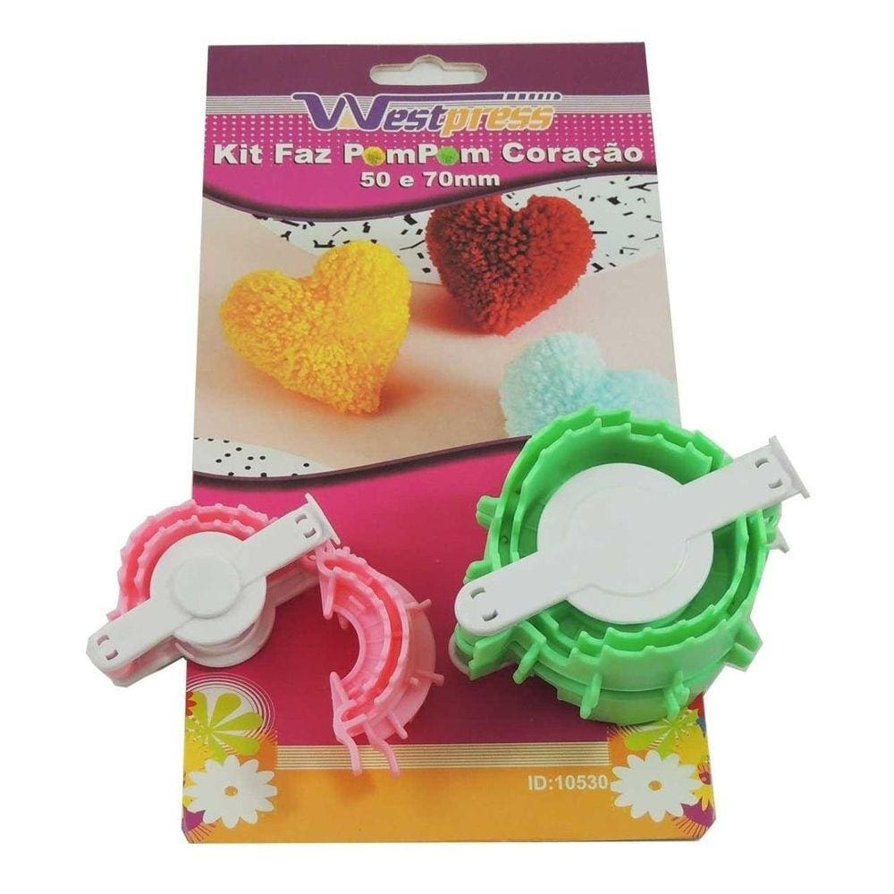 Kit Faz Pompom Coração 4 Peças 2 Tamanhos - 50 Mm E 70 Mm