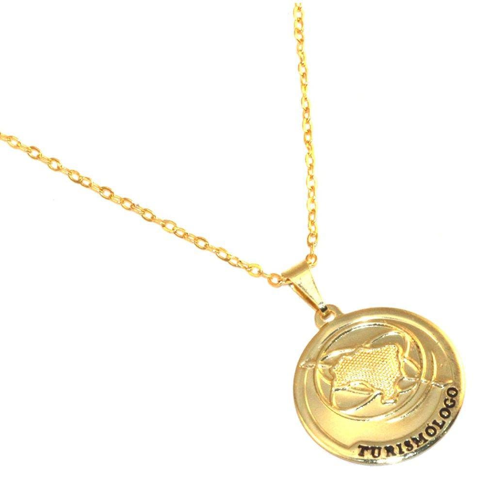 Colar Cordão Medalha Profissão Turismo Folheado 18k