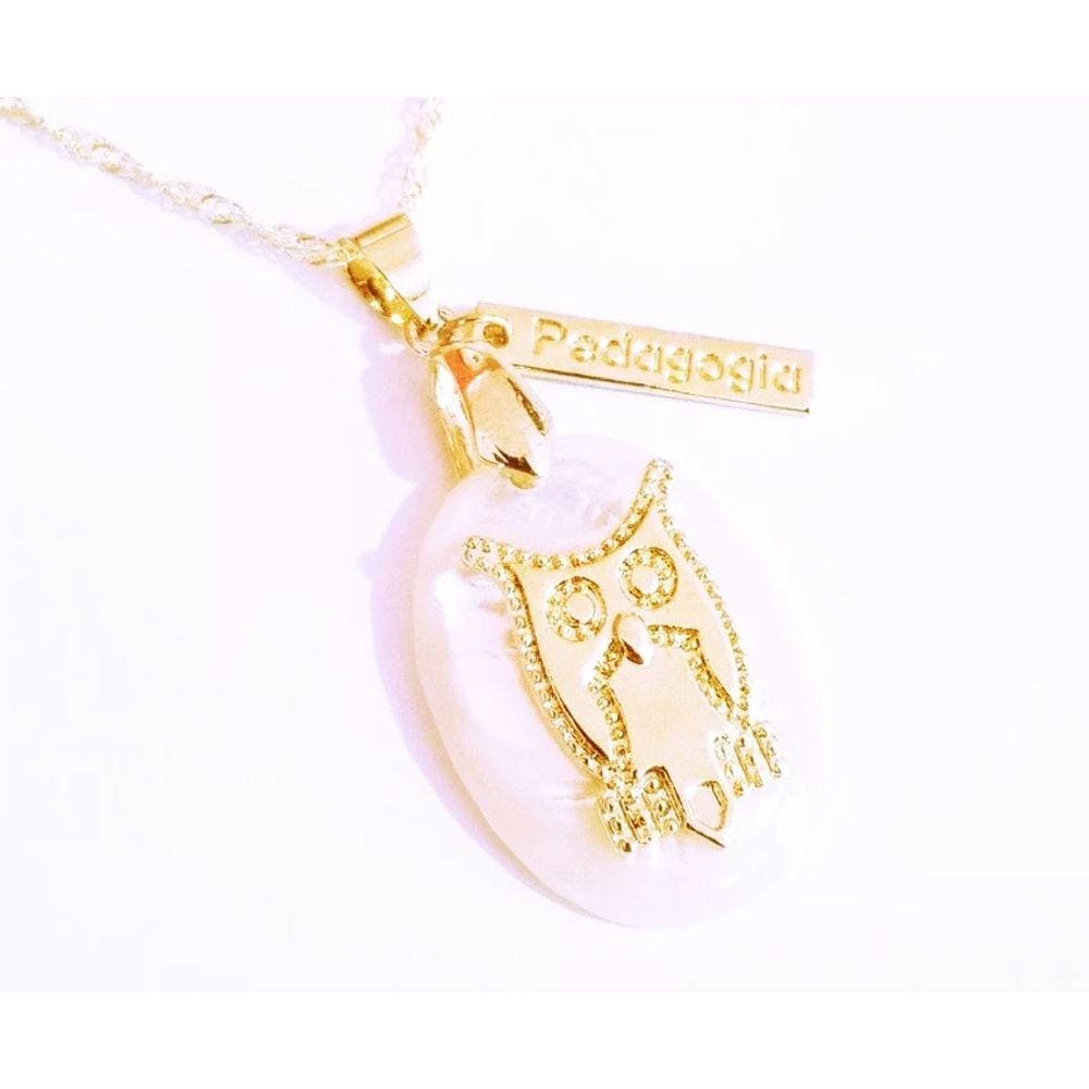 Cordão Colar Gargantilha Coruja Pedagogia Folheado 18k