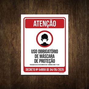 Placa De Atenção - Uso Obrigatório Máscara Proteção 18X23
