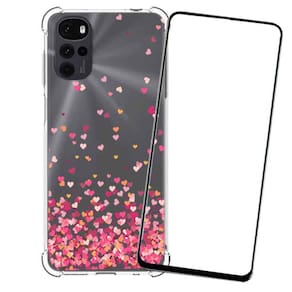Kit Capa Anti Queda Corações Compatível com Moto G22 + Película 5D 9D Cerâmica